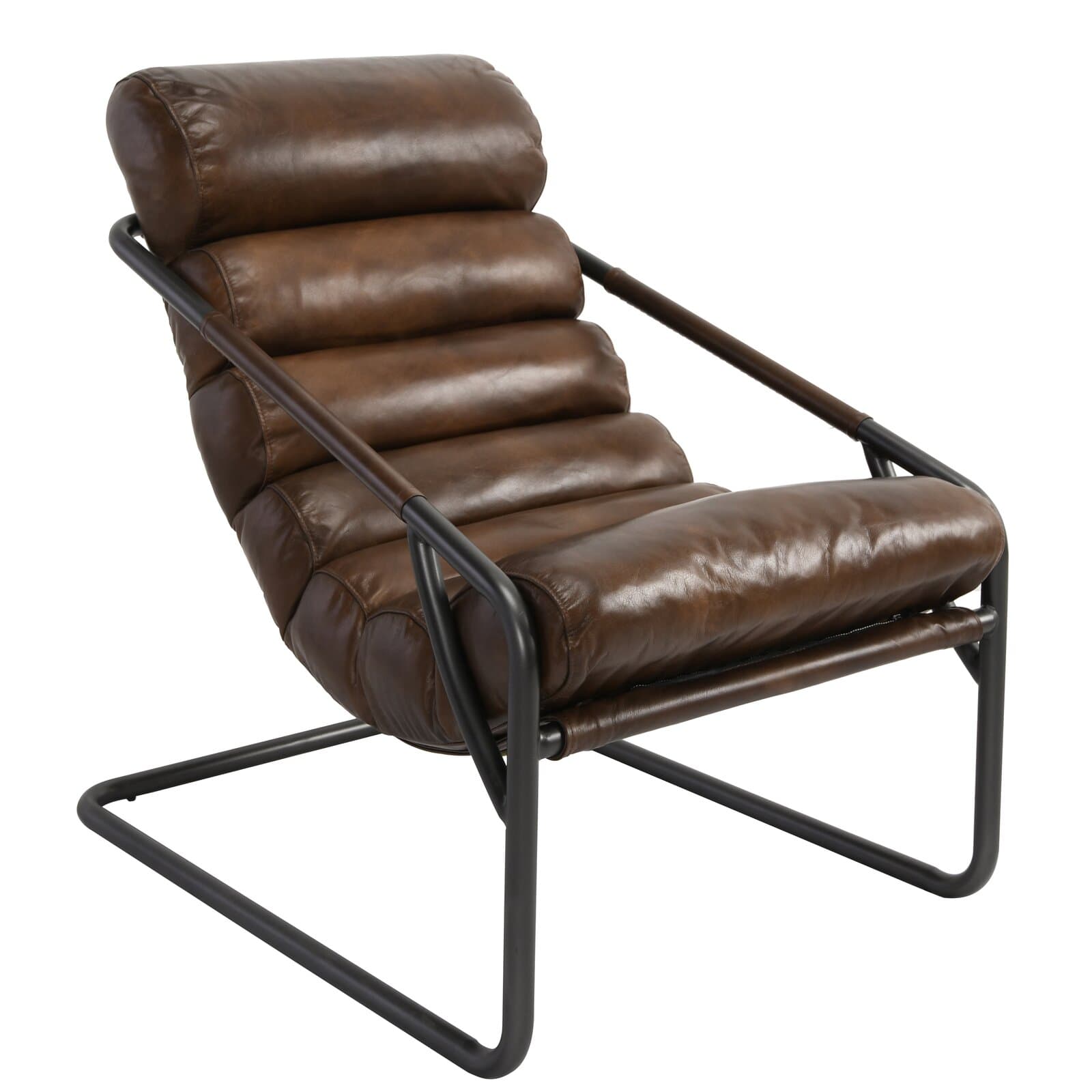 Genuine Leather Armchair With Rolled Arms
