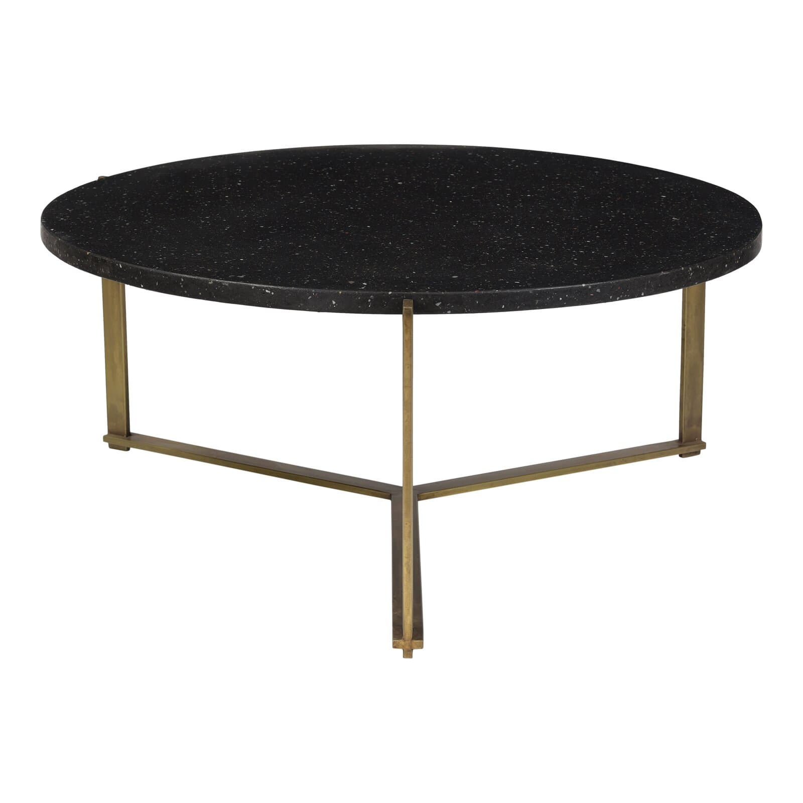 Round Coffee Table With Stone Top And Metal Base