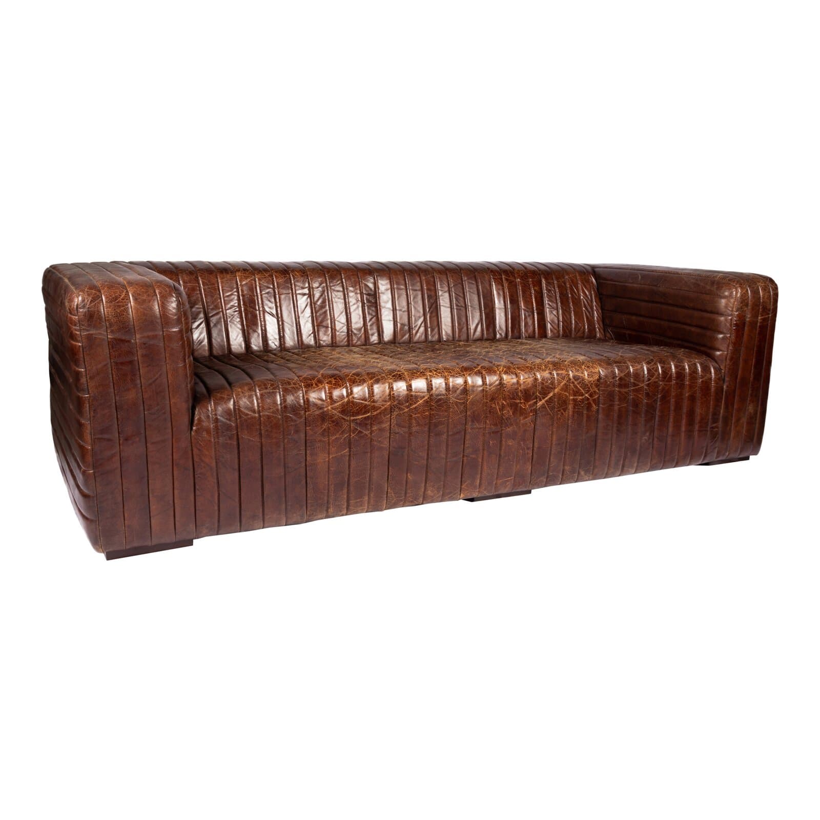Genuine Leather Loveseat With Square And Rolled And Tuxedo Arms