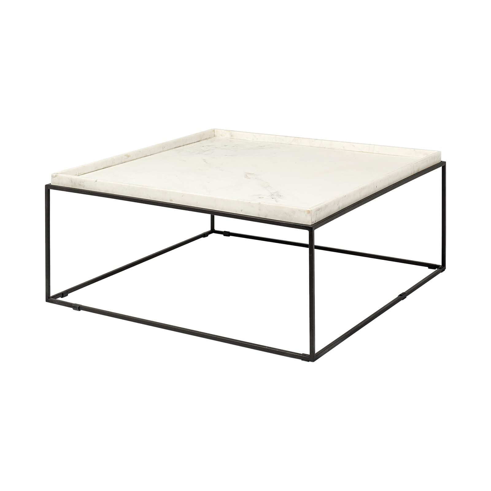 Square Coffee Table With Genuine Marble Top And Iron Base