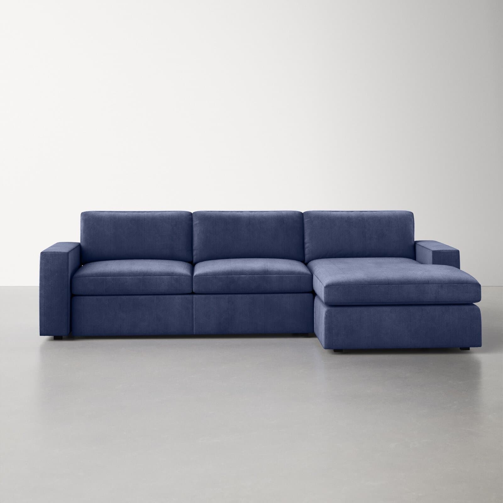 Chenille And Corduroy Sectional With Square Arms