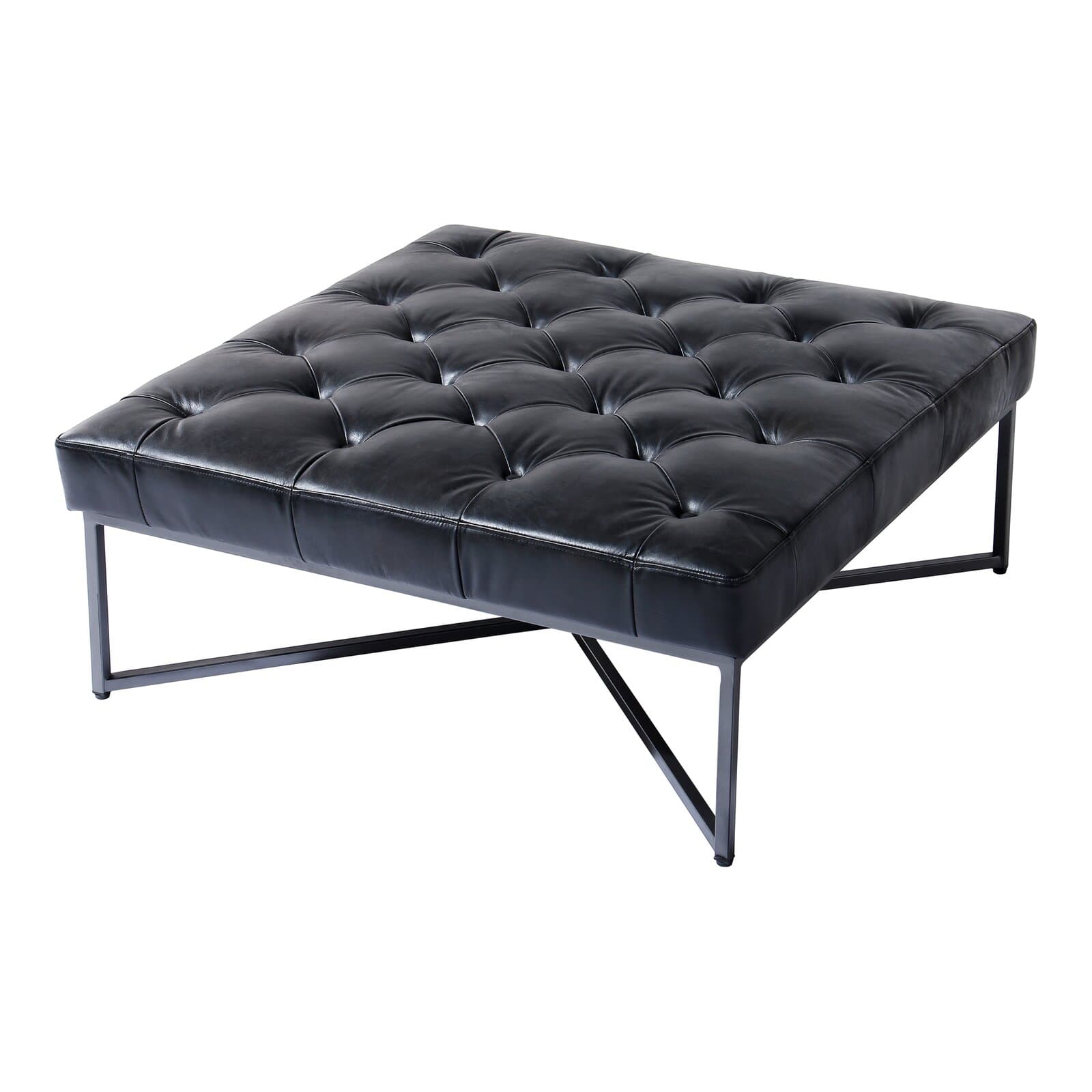 Square Coffee Table With Leather Top And Iron Base