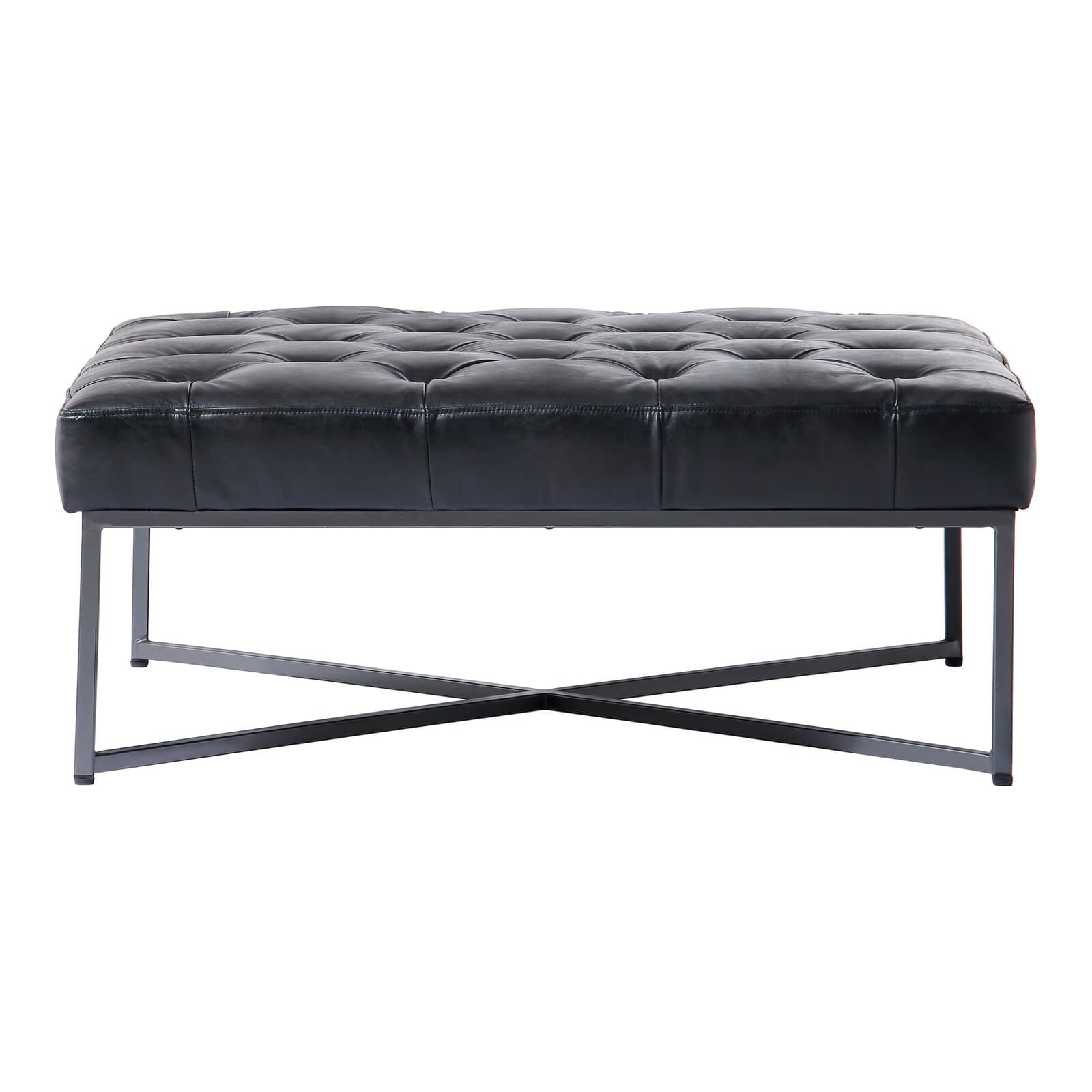 Square Coffee Table With Leather Top And Iron Base