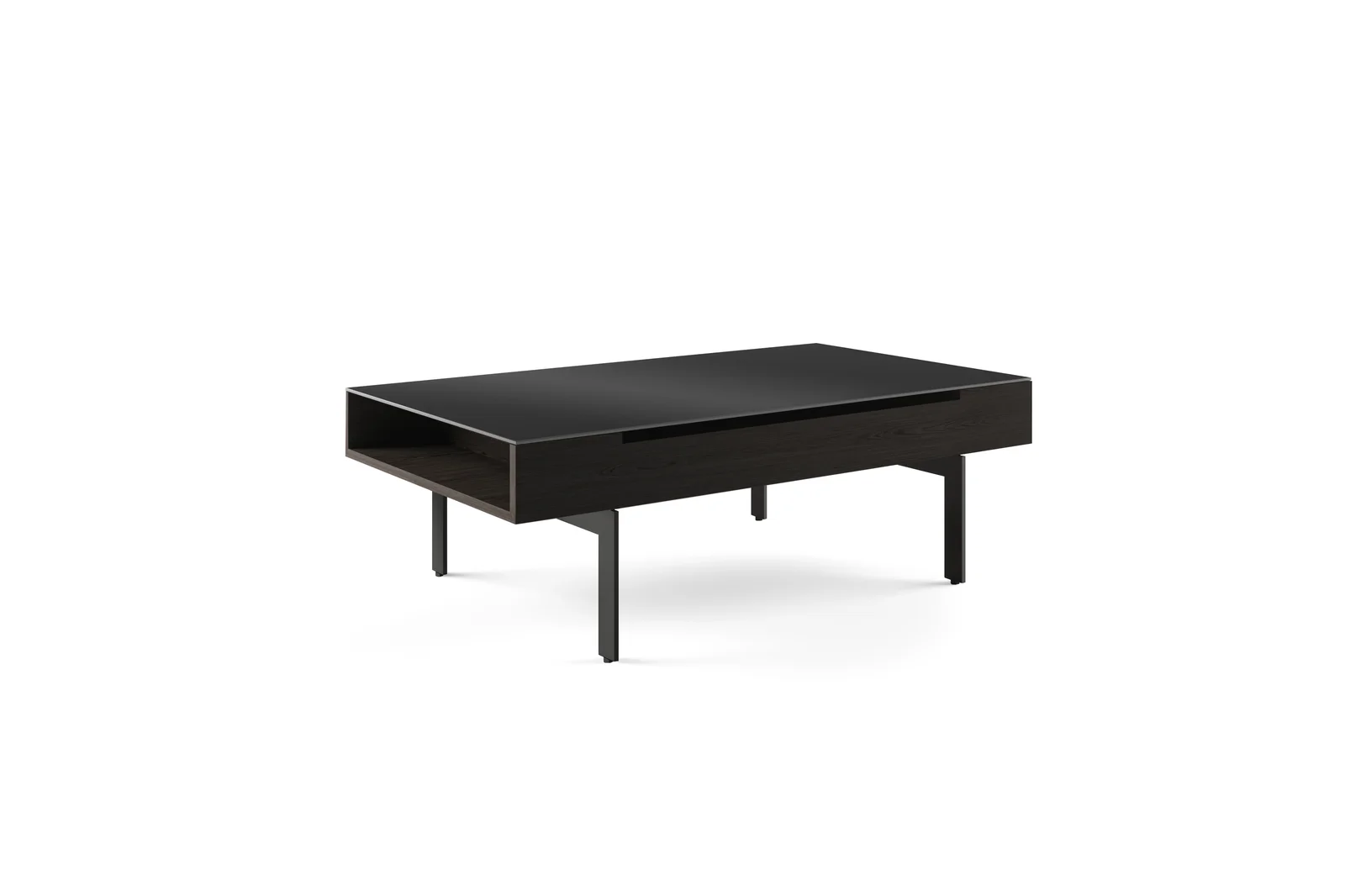 Rectangular Coffee Table With Glass Top And Solid + Manufactured Wood Steel Base