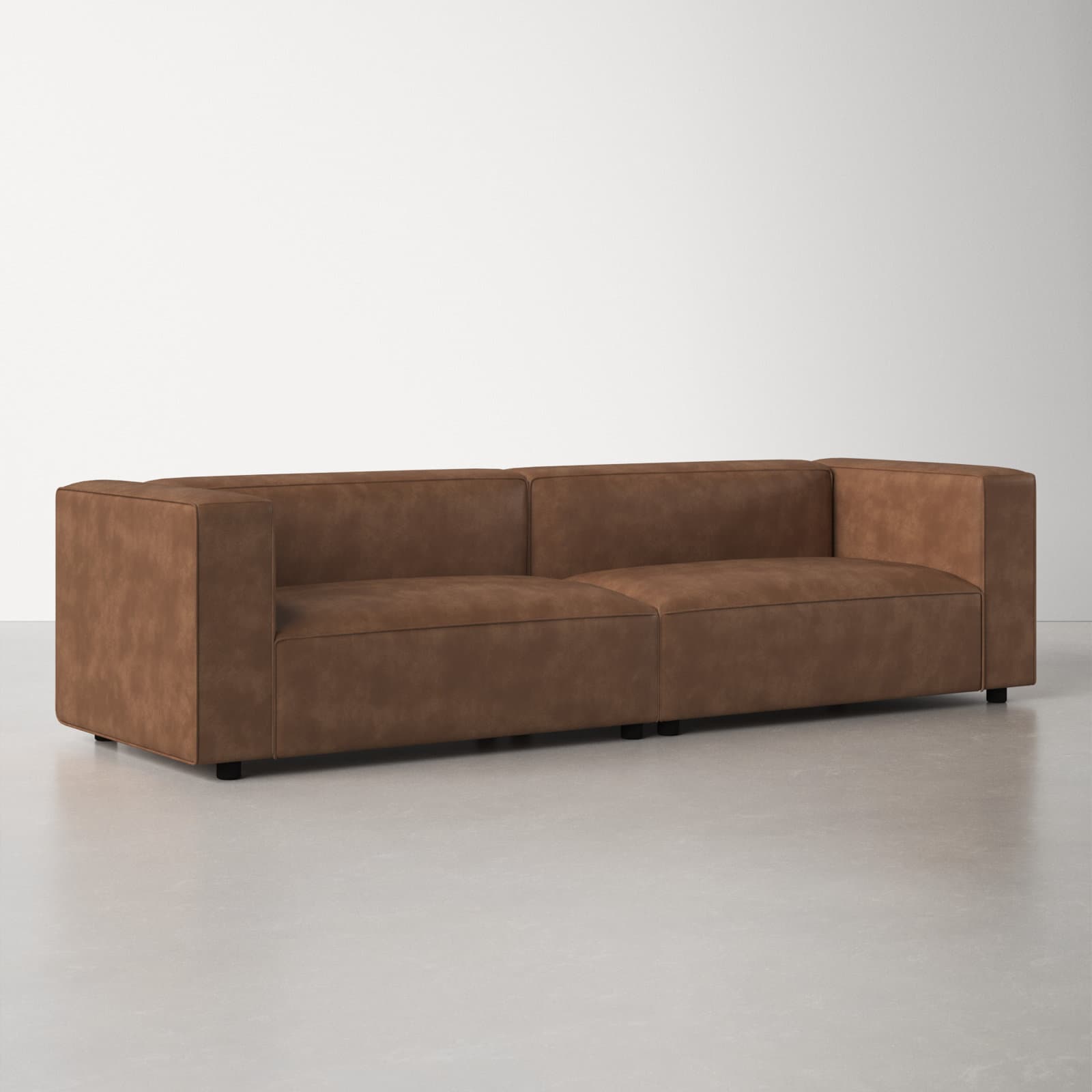 Faux Leather Loveseat With Square Arms