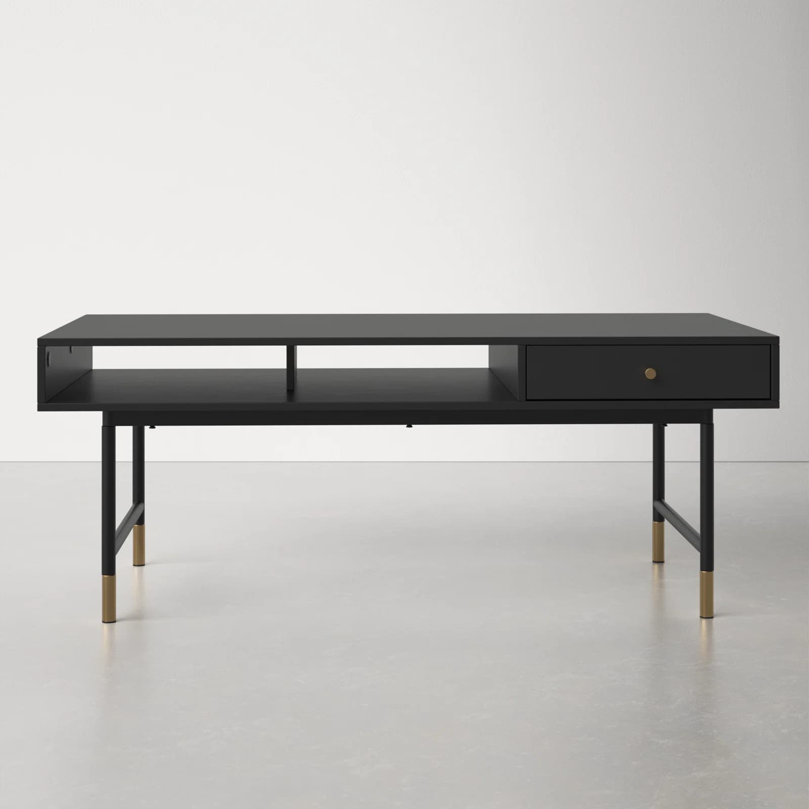 Rectangular Coffee Table With Manufactured Wood Top And Brass Base