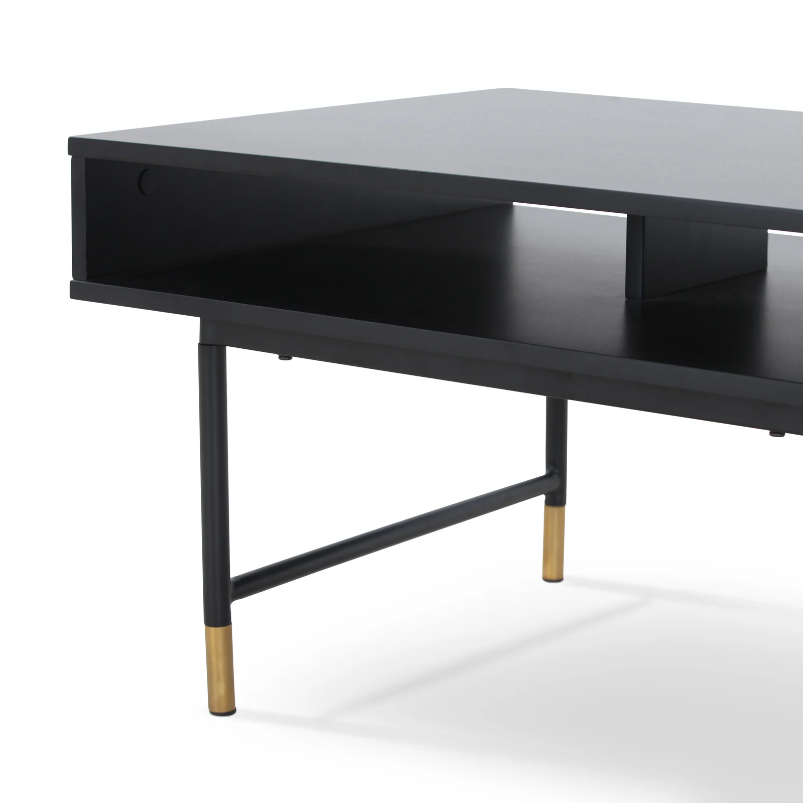 Rectangular Coffee Table With Manufactured Wood Top And Brass Base