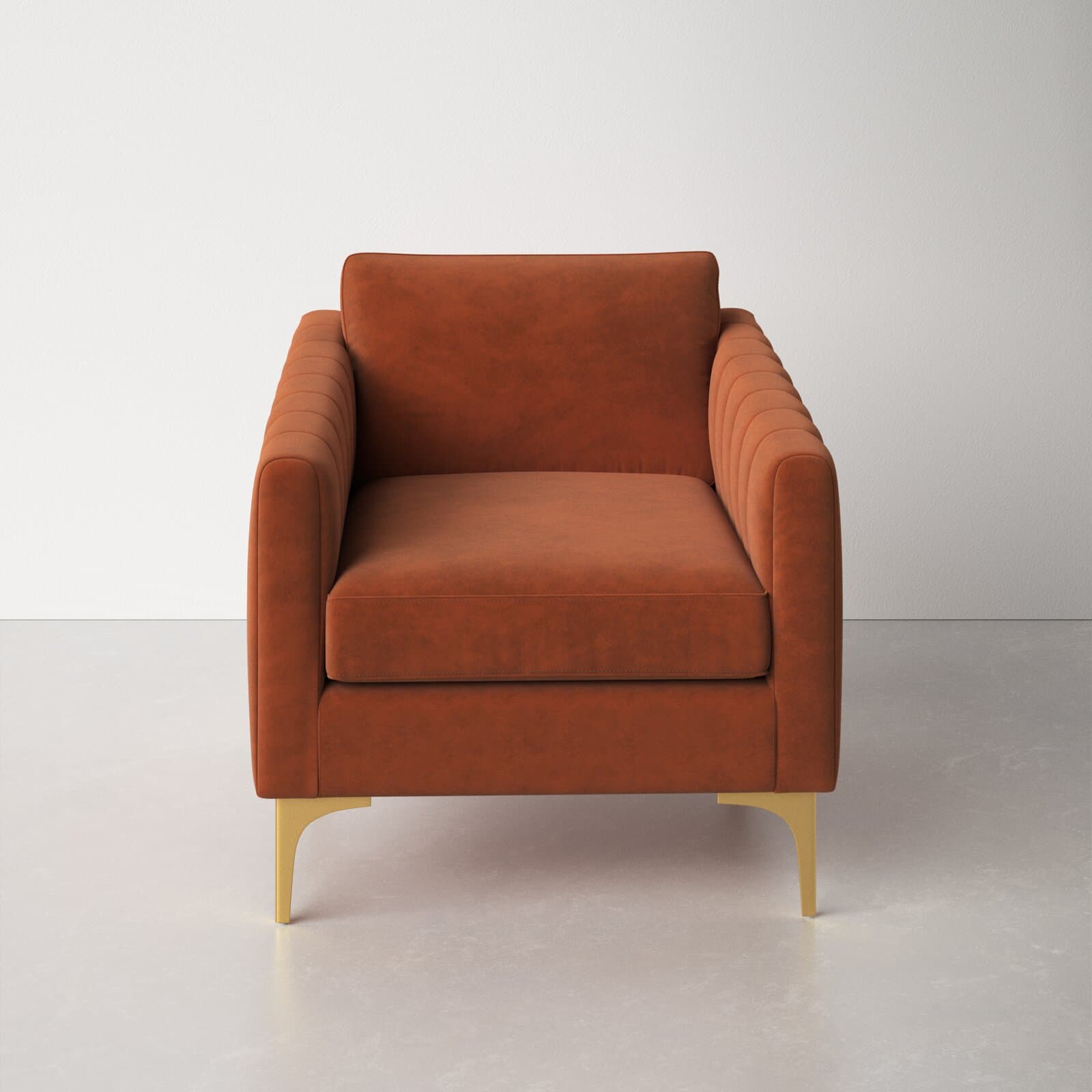 Velvet Armchair With Round Arms