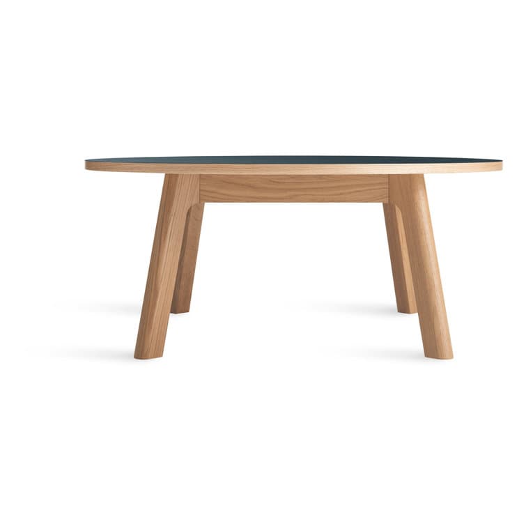 Round Coffee Table With Solid Wood Linoleum Top And Solid Wood Base
