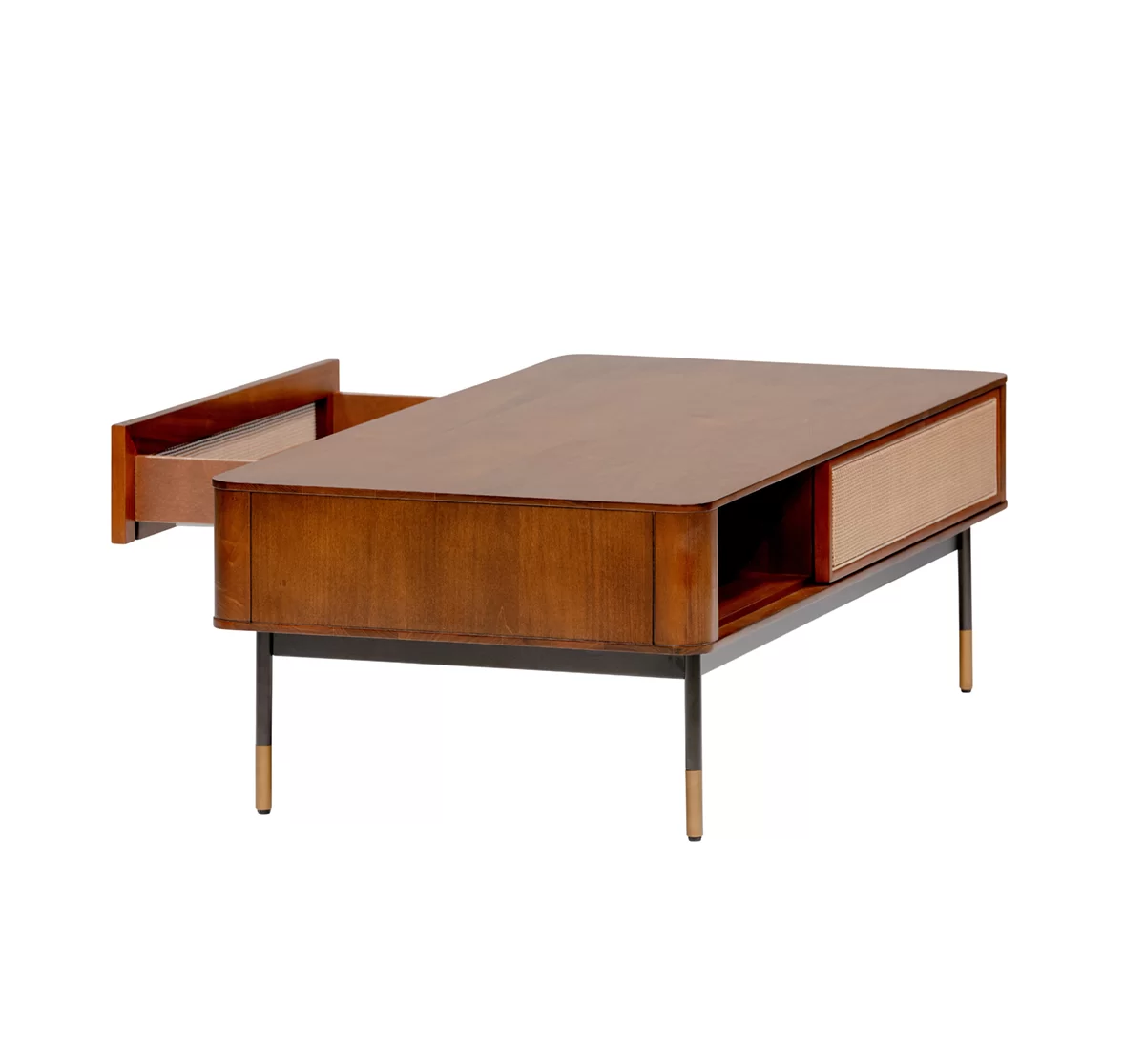 Rectangular Coffee Table With Solid Wood Top And Steel Base
