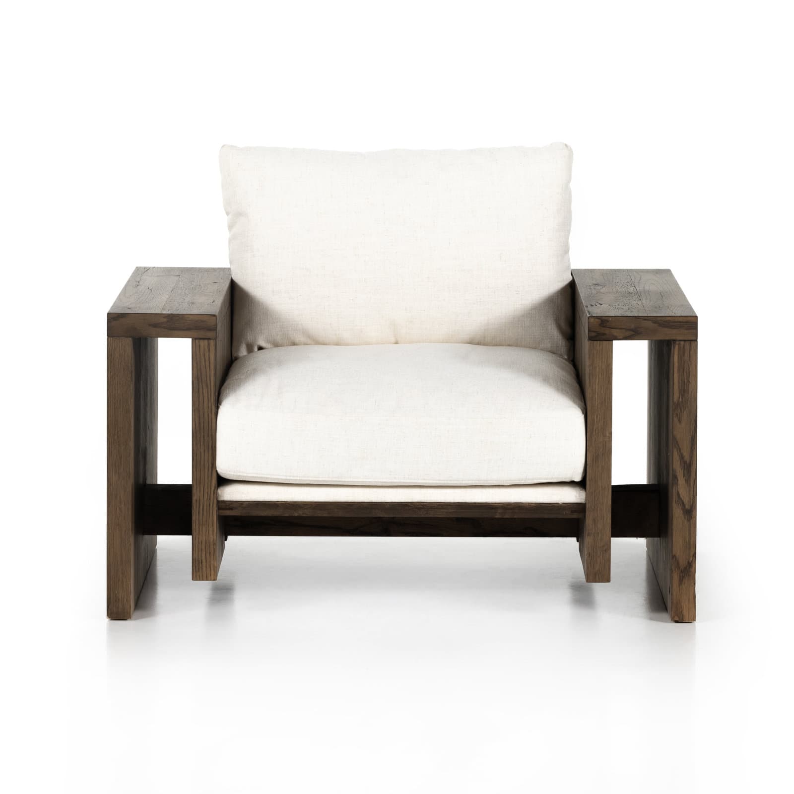 Polyester Blend And Linen Blend Armchair With Square Arms