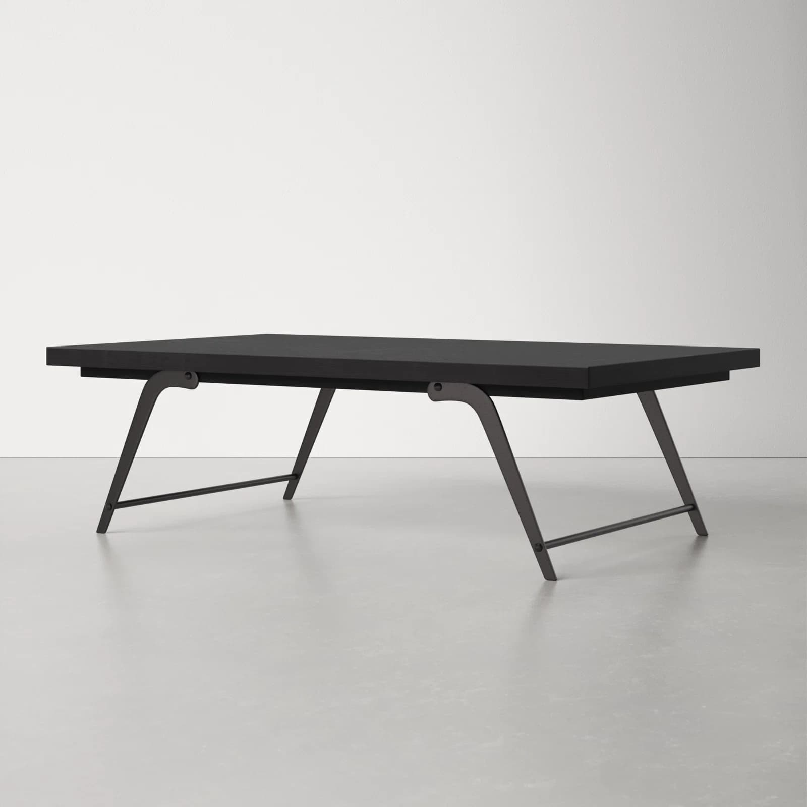 Rectangular Coffee Table With Solid Wood Top And Iron Base
