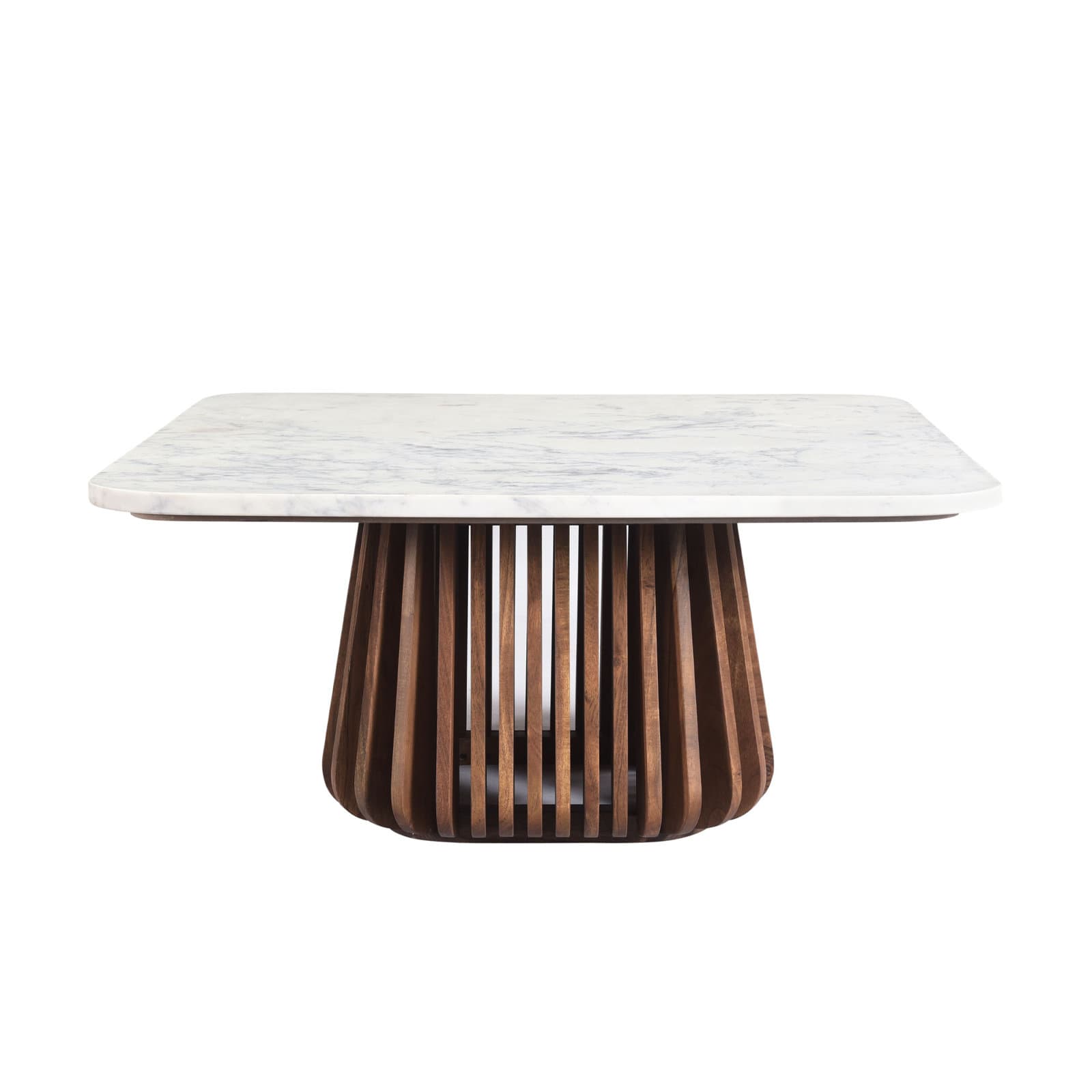 Square Coffee Table With Genuine Marble Top And Solid Wood Base