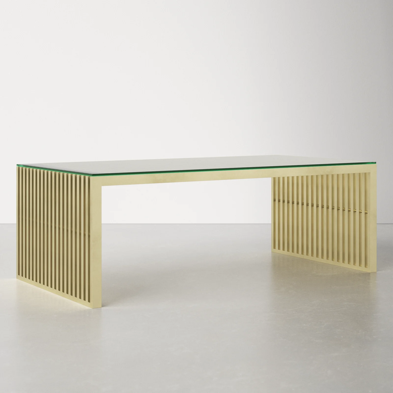 Rectangular Coffee Table With Glass Top And Steel Base