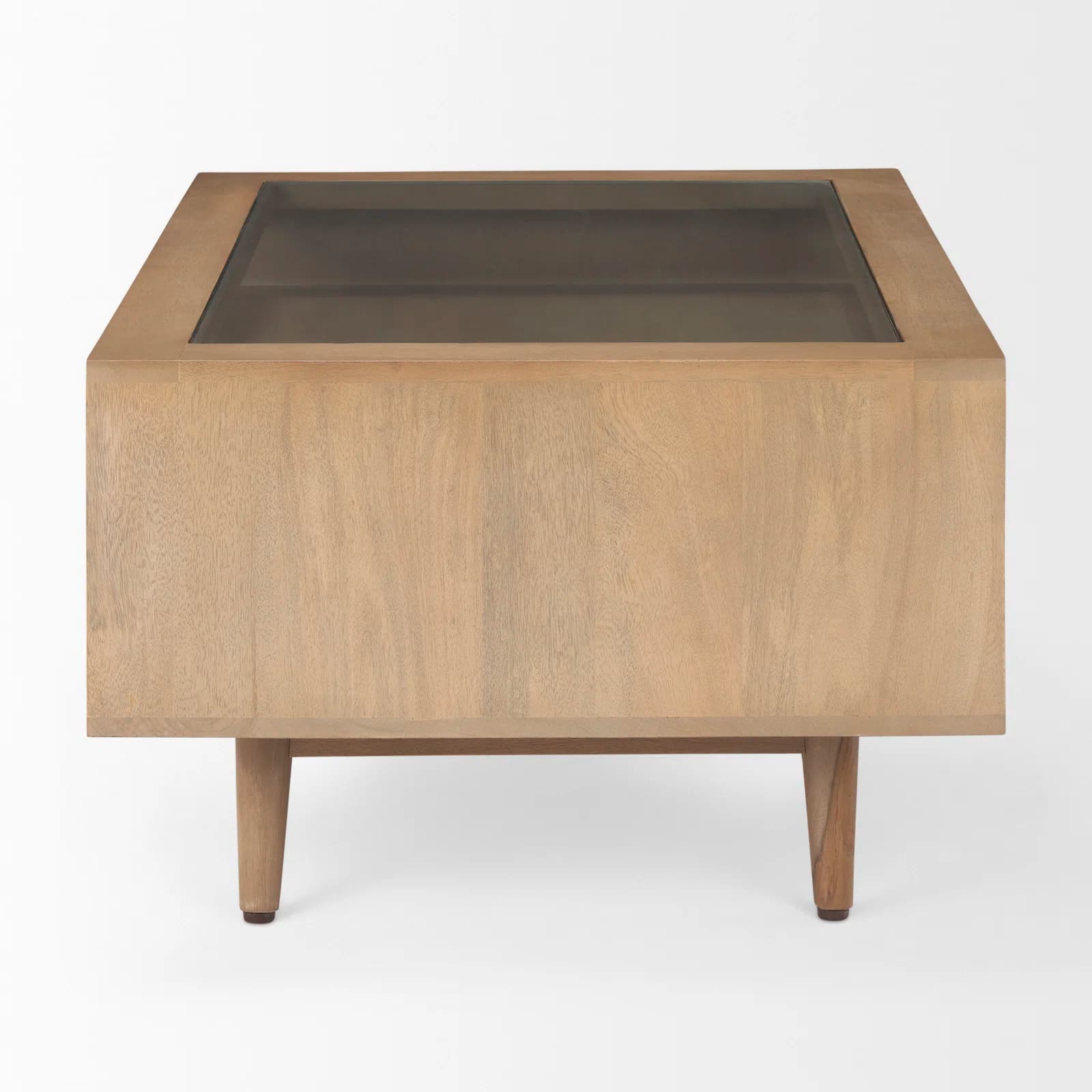 Rectangular Coffee Table With Glass Solid Wood Top And Solid Wood Base