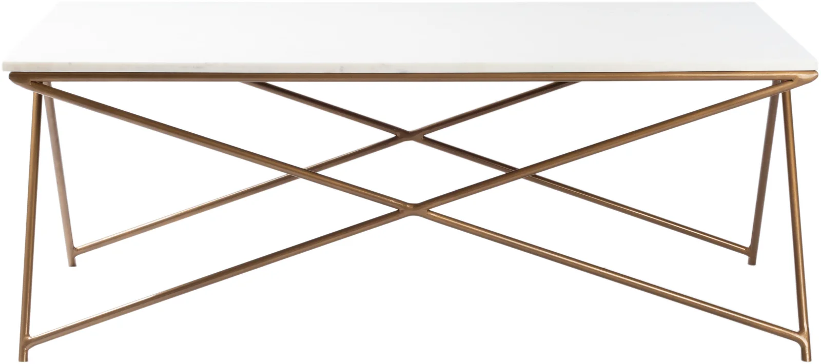 Rectangular Coffee Table With Genuine Marble Top And Metal Base