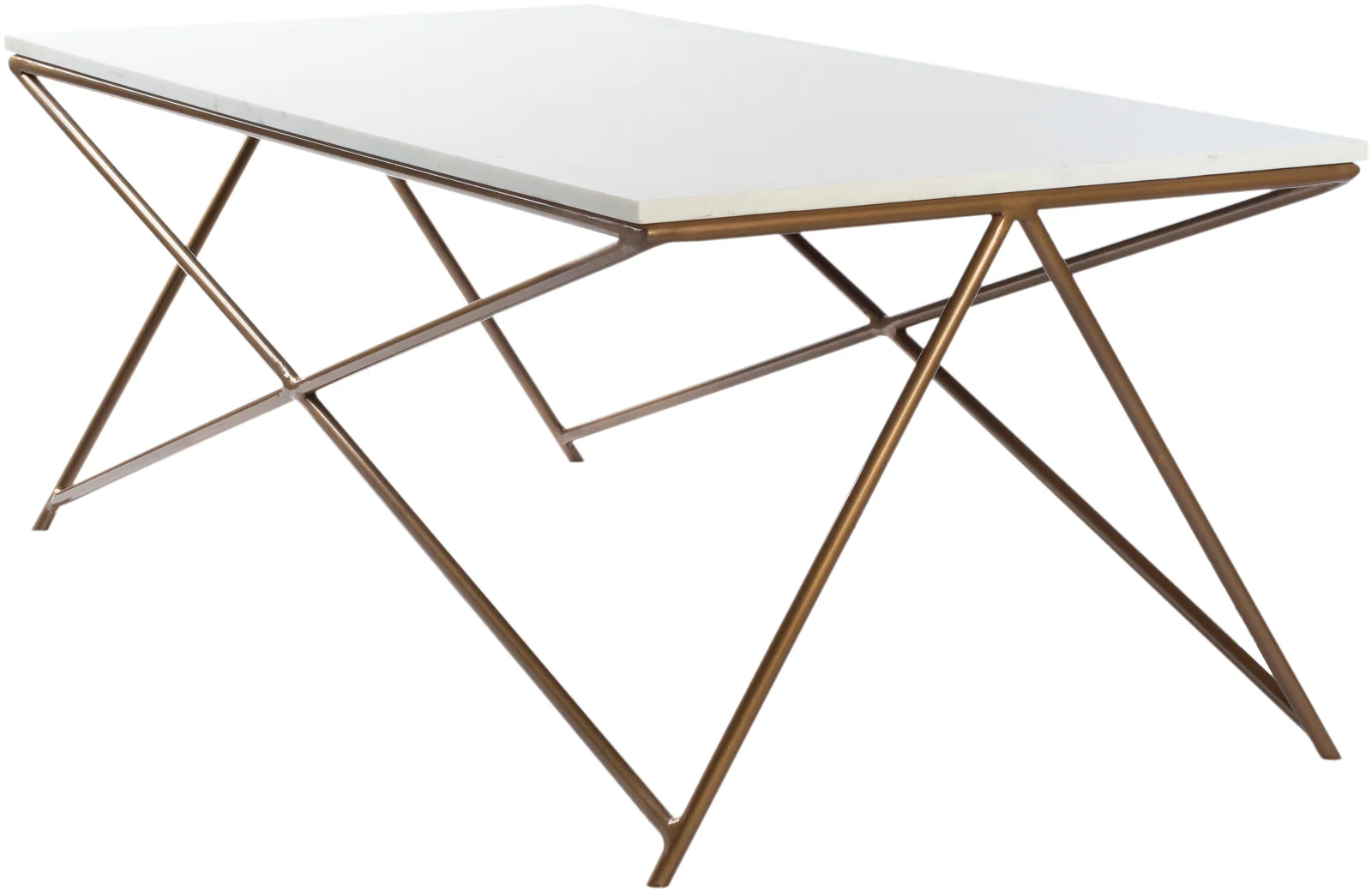Rectangular Coffee Table With Genuine Marble Top And Metal Base