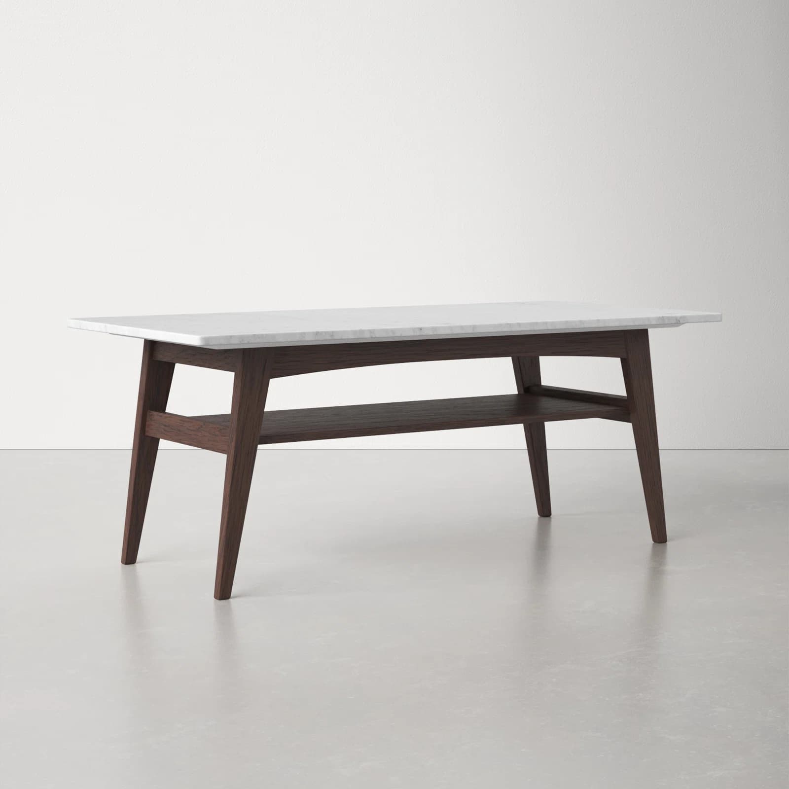 Rectangular Coffee Table With Genuine Marble Top And Solid Wood Base