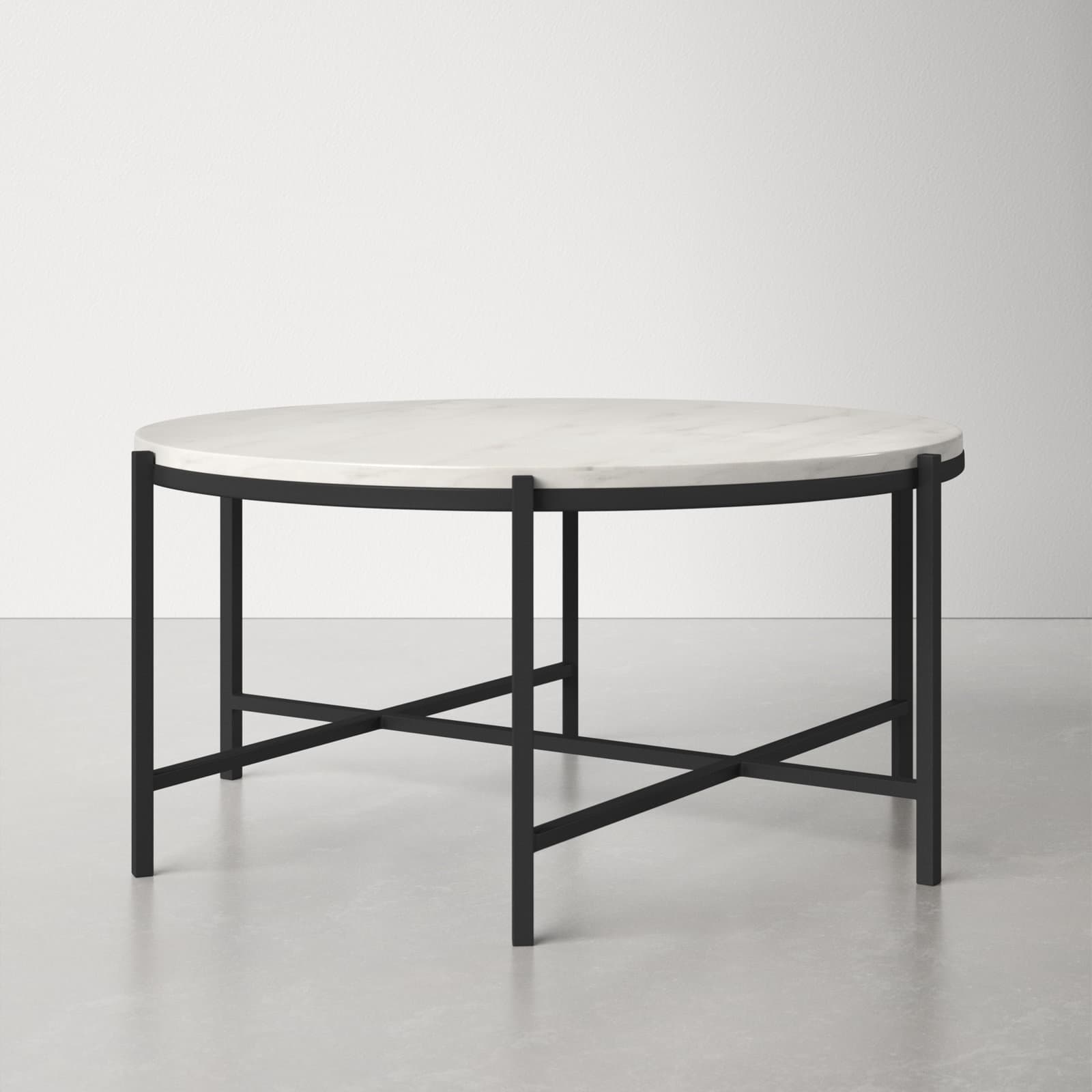 Round Coffee Table With Genuine Marble Top And Metal Base