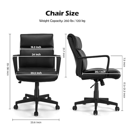 Black Leather Office Chair Mid Back Leather Desk Chair Modern
