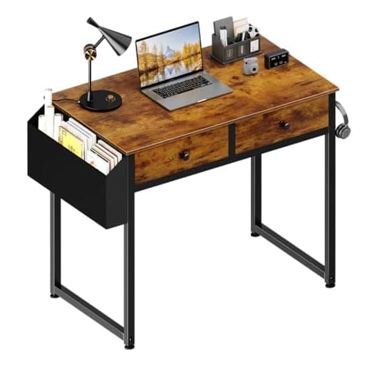 Lufeiya Small Computer Desk with 2 Drawers for Bedroom