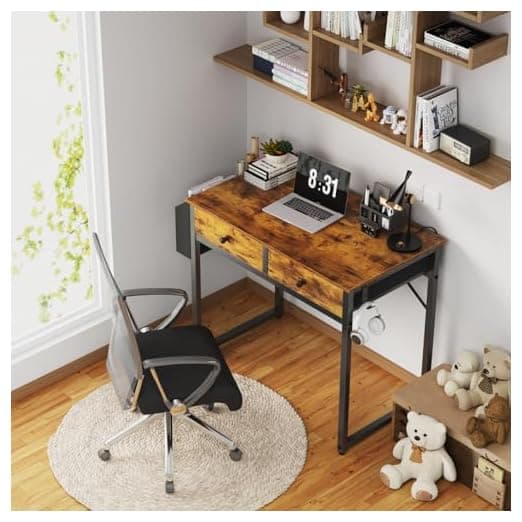 Lufeiya Small Computer Desk with 2 Drawers for Bedroom