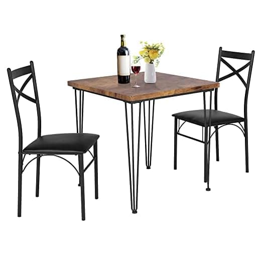 VECELO Modern Industrial Style 3-Piece Dining Room Kitchen Table