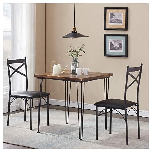 VECELO Modern Industrial Style 3-Piece Dining Room Kitchen Table