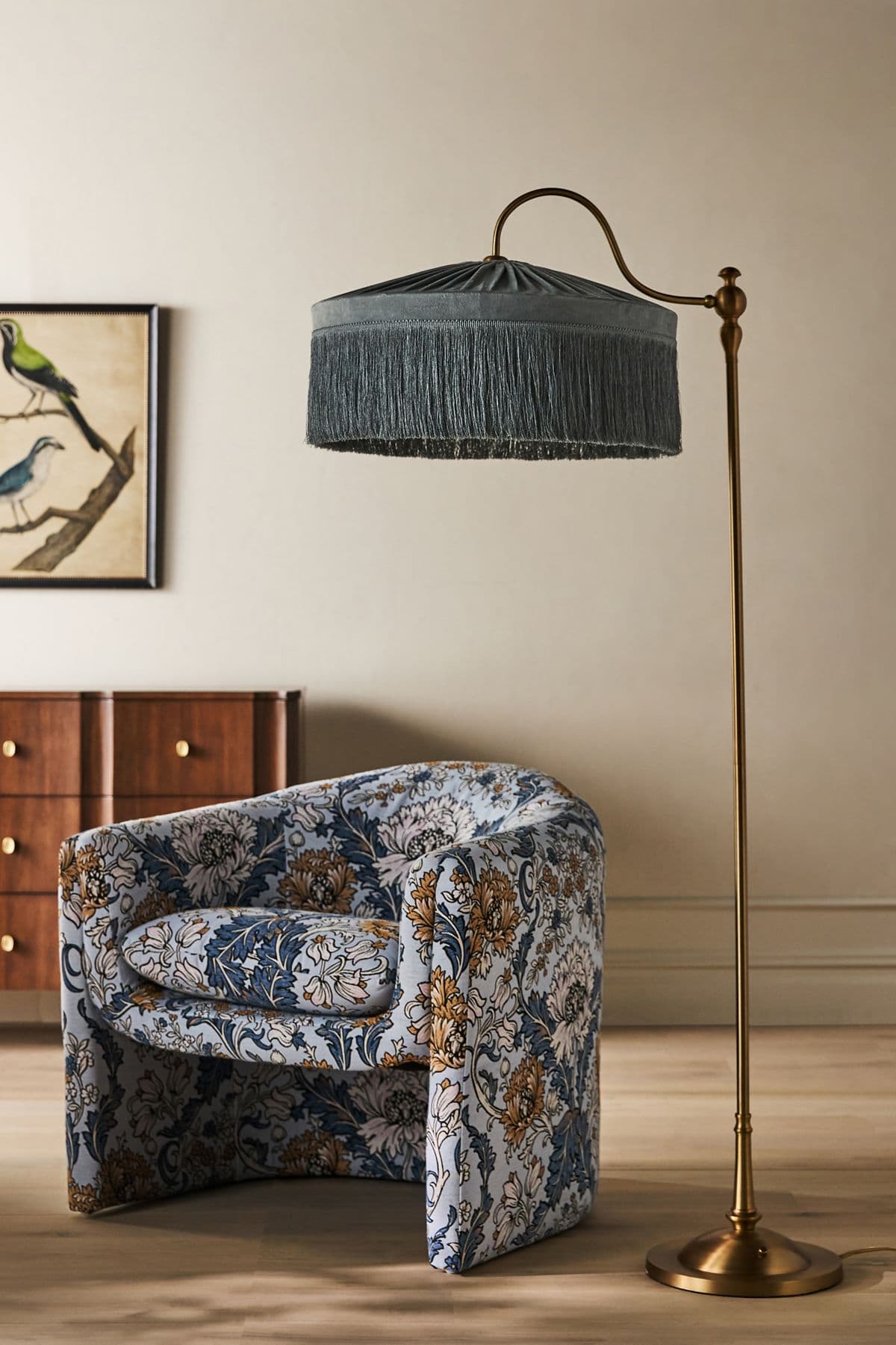 Sinclair Tassel-Fringed Velvet Floor Lamp