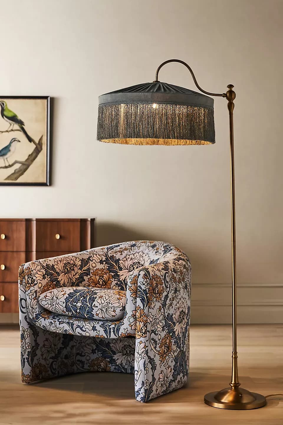 Sinclair Tassel-Fringed Velvet Floor Lamp – alternate view