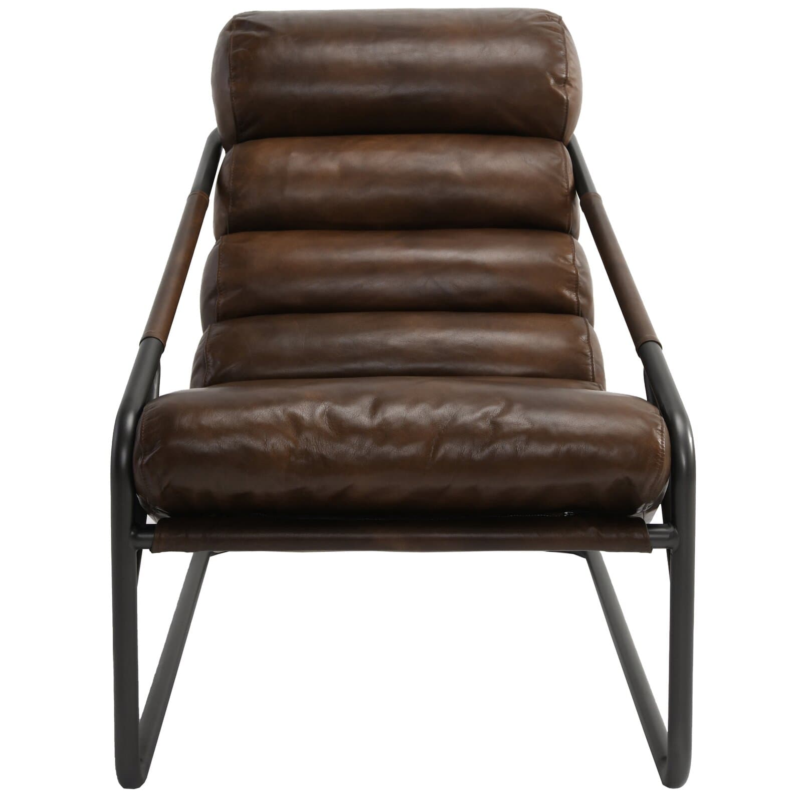 Genuine Leather Armchair With Rolled Arms